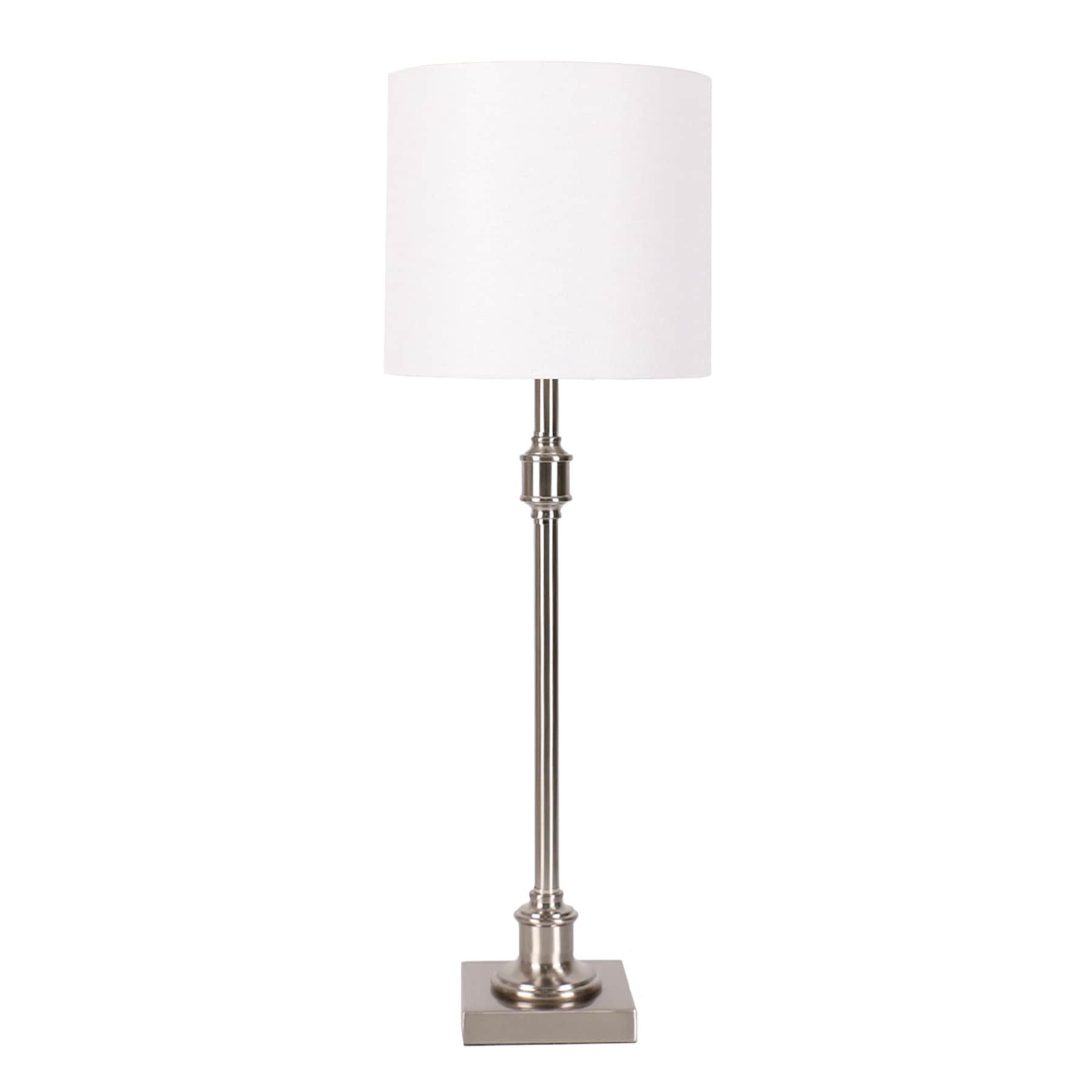 Silver Metal Buffet Large Table Lamp with Shade, 29"