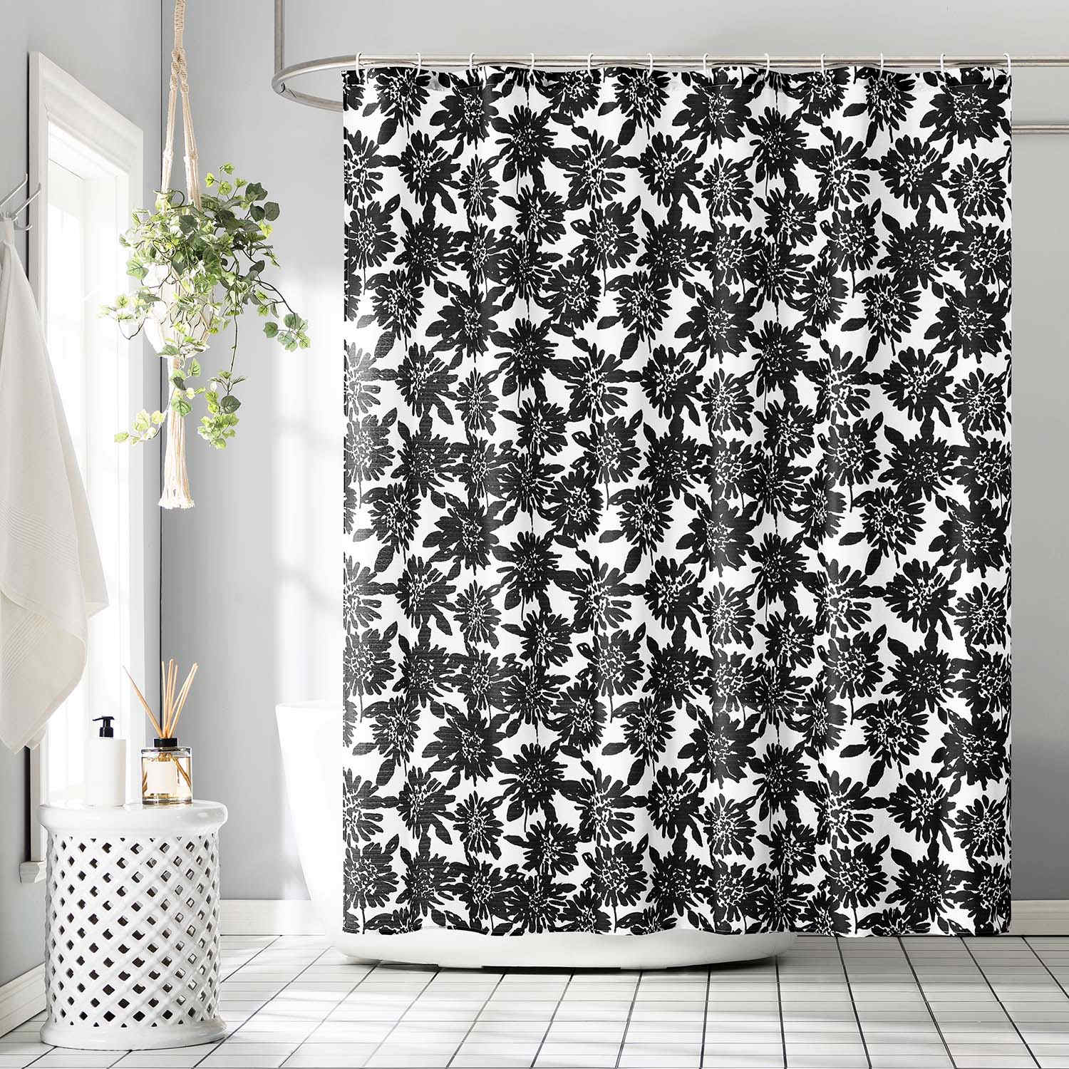 13-Piece Luma Black Floral Shower Curtain Set, 70x72