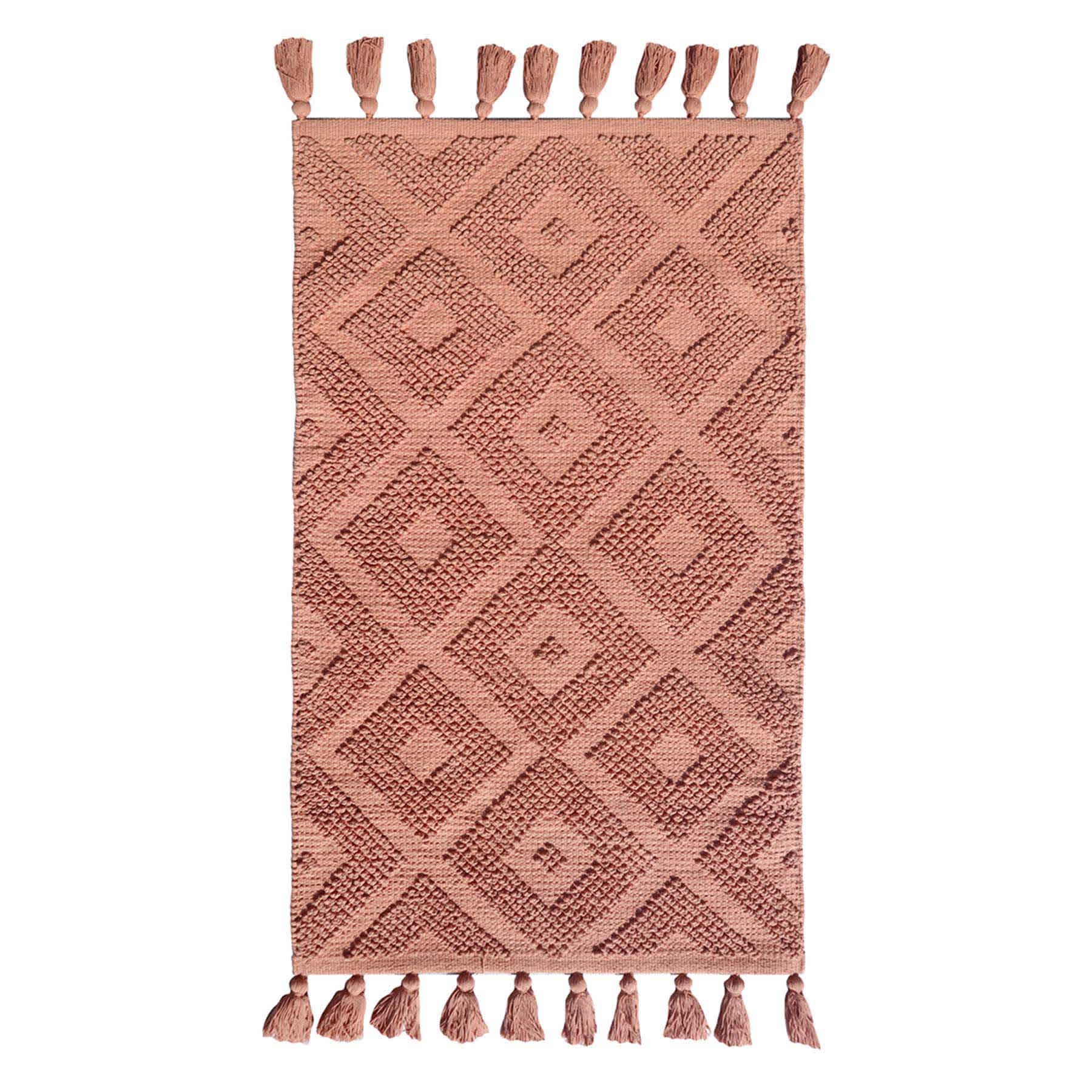 Muted Clay Handwoven Hi-Lo Diamond Accent Rug, 27x45