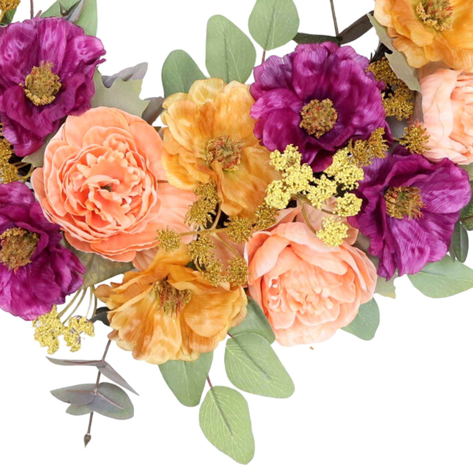 Peony, Anemone & Yarrow Half Beaded Wreath, 24"