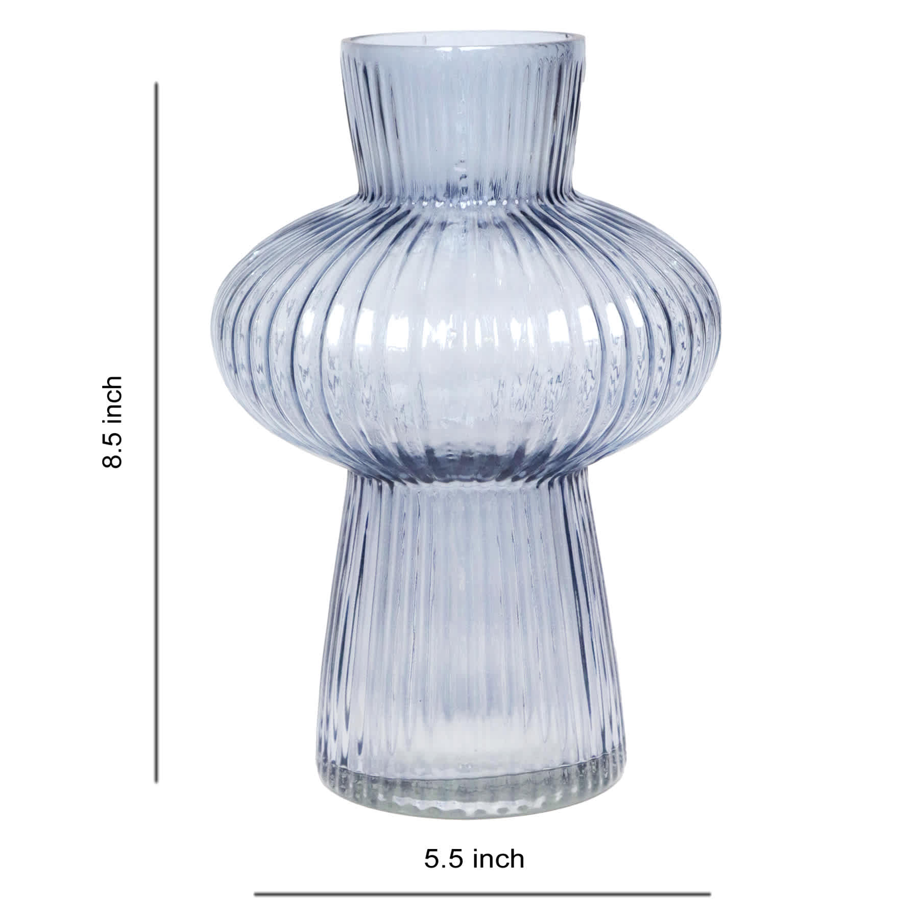 Blue Bubble Ribbed Glass Vase, 8.5"