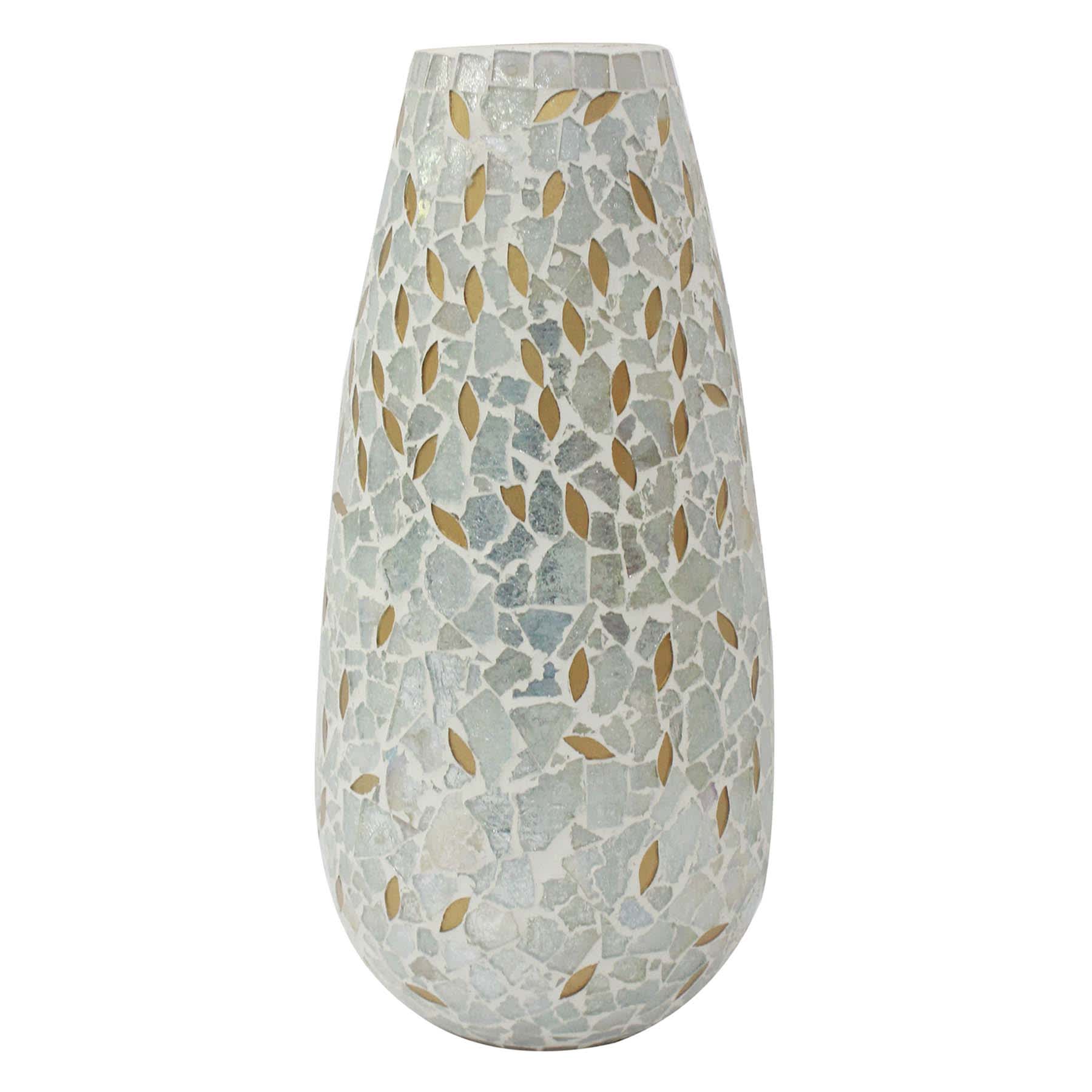White & Gold Mosaic Vase, 12x6