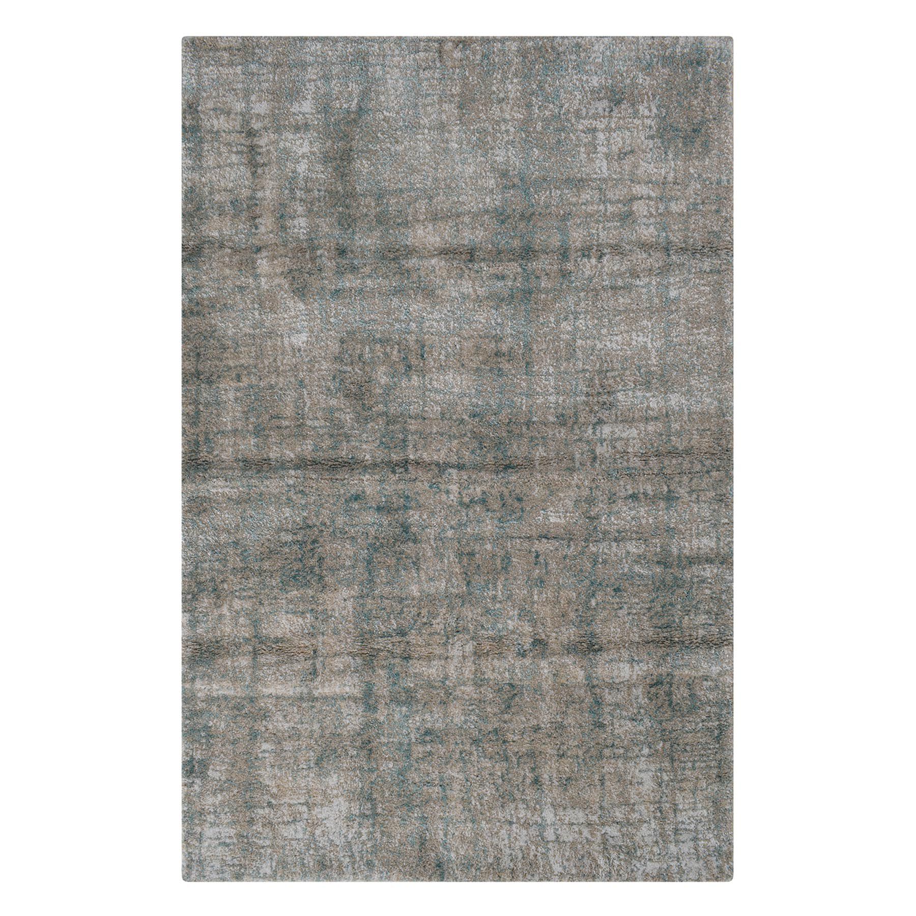 (B570) Ivory, Grey & Blue Modern Grid Design Area Rug, 8x10