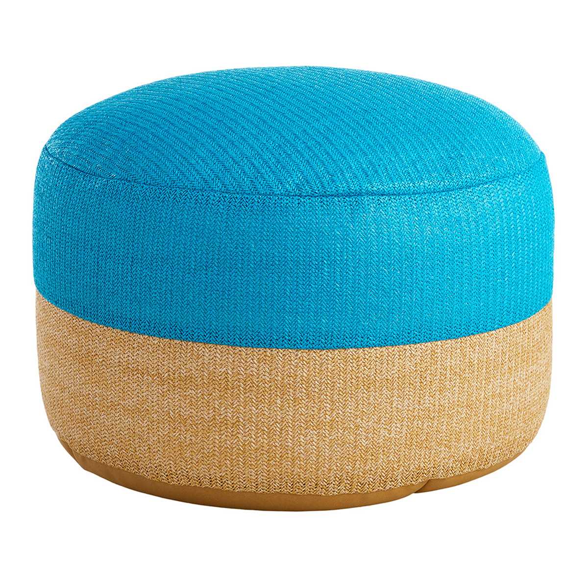 Turquoise & Tan Color Block Hermosa Outdoor Pouf, 23"