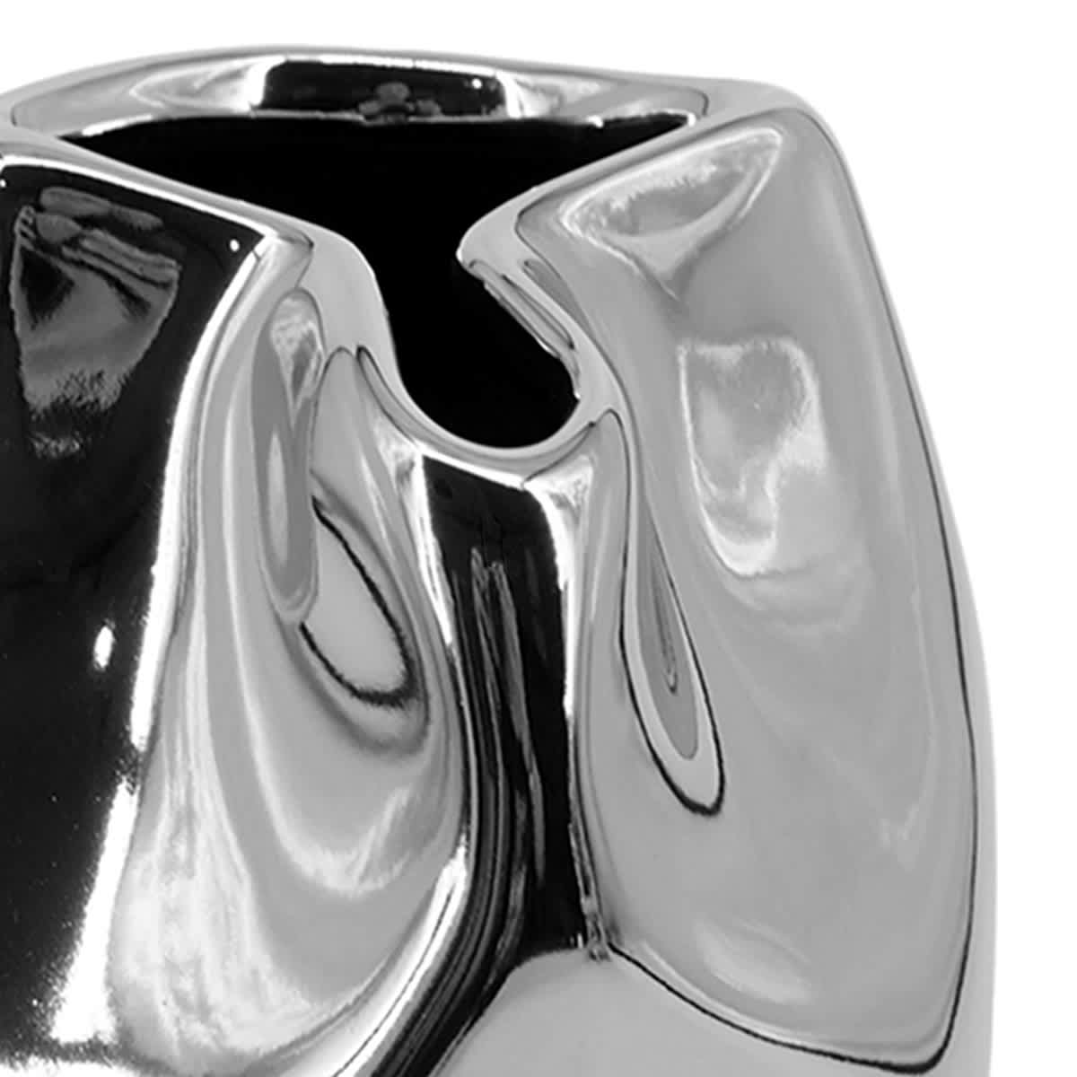 Remi Polished Silver Ceramic Vase, 6"