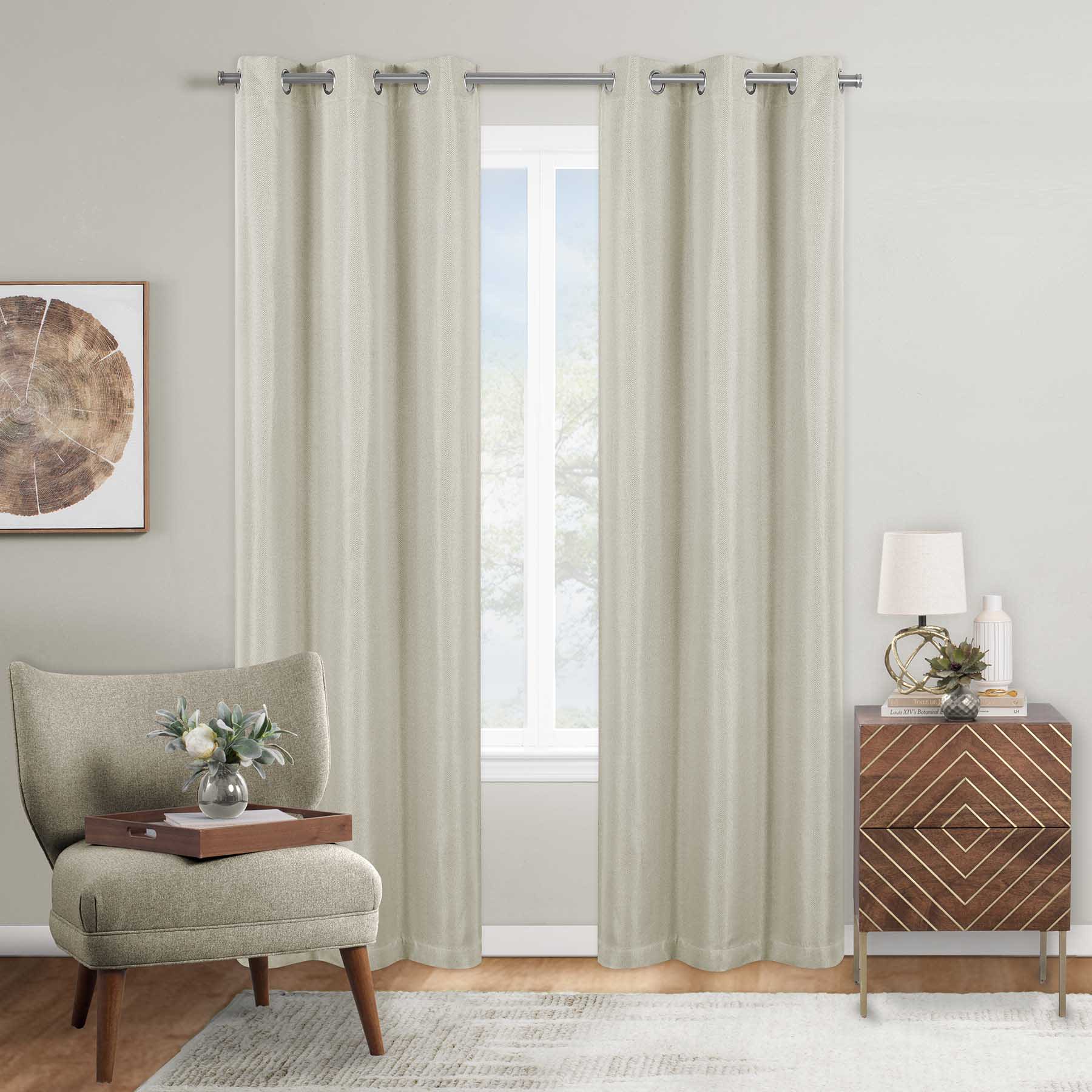 Ivory Herringbone Blackout Curtain Panel, 95"