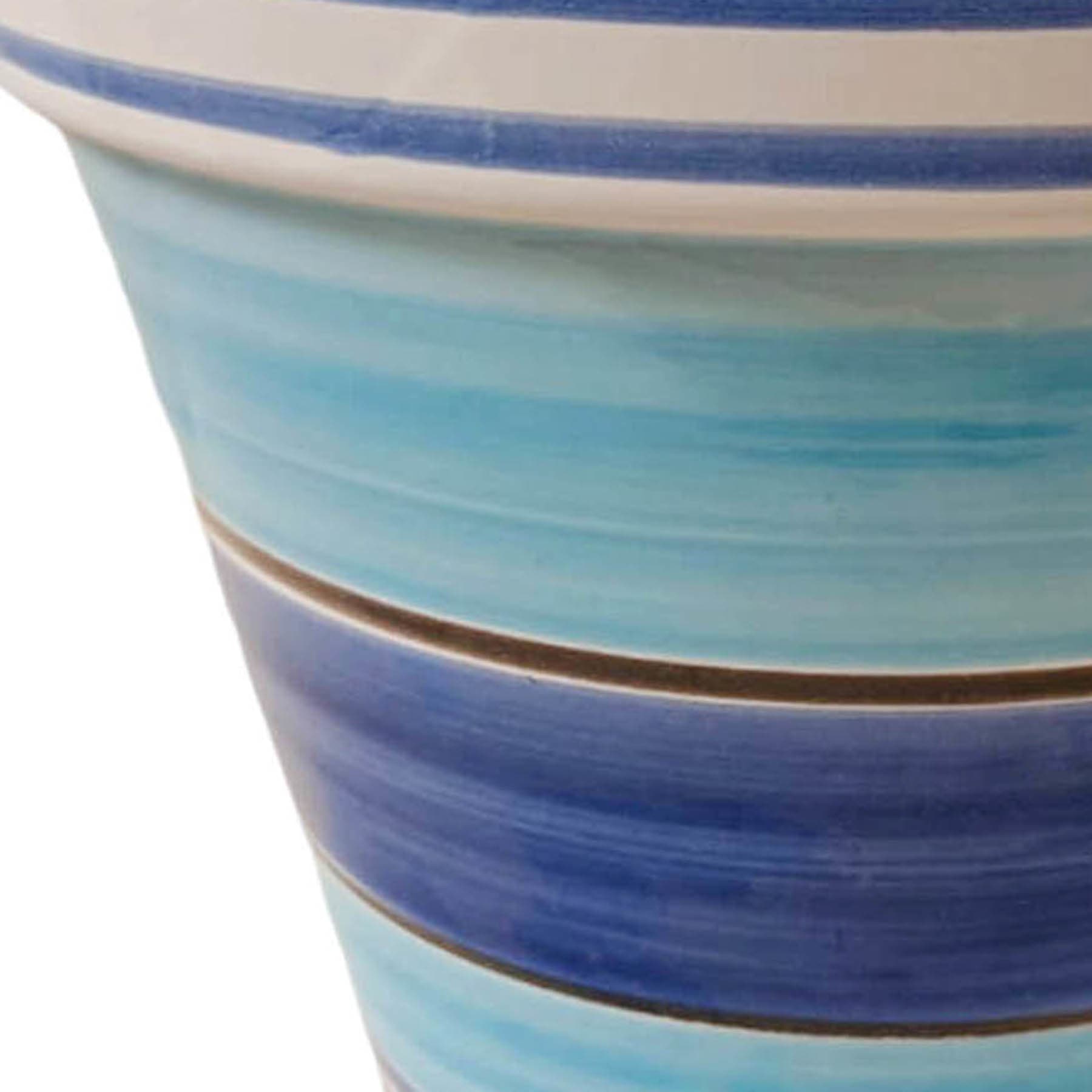 Hand Painted Blue Stripe Spanish Outdoor Planter, Medium