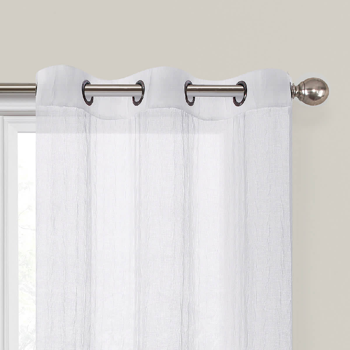 2-Pack White Crushed Sheer Grommet Curtain Panels, 95"