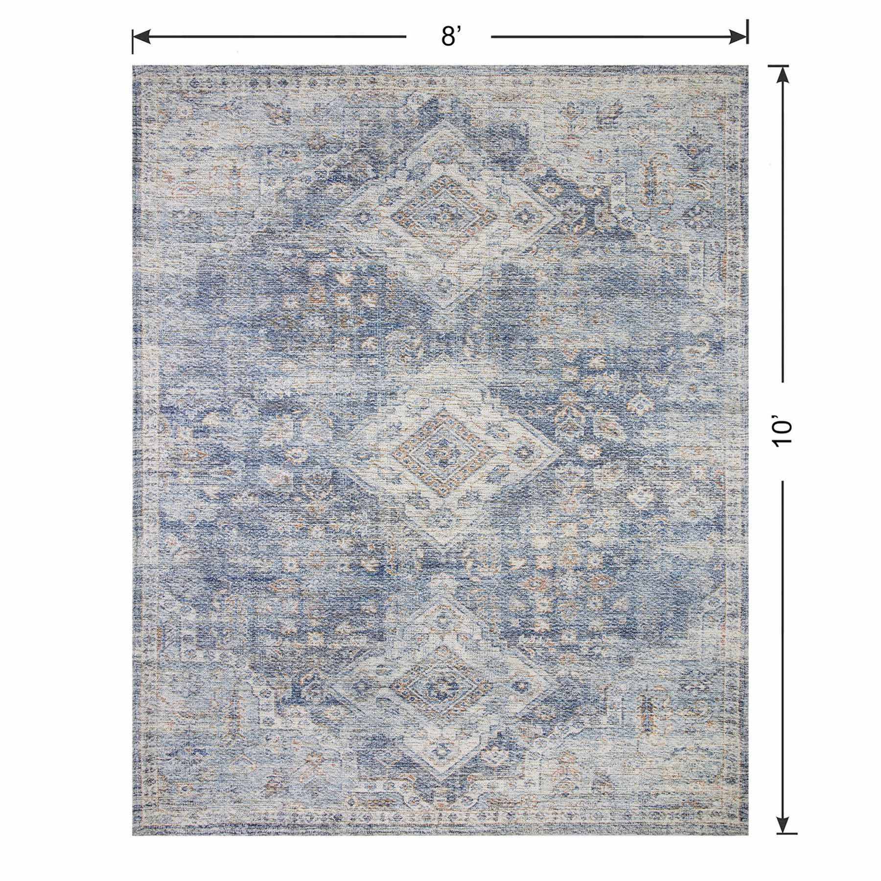 (B822) Whittington Blue Floral Medallion Area Rug, 8x10