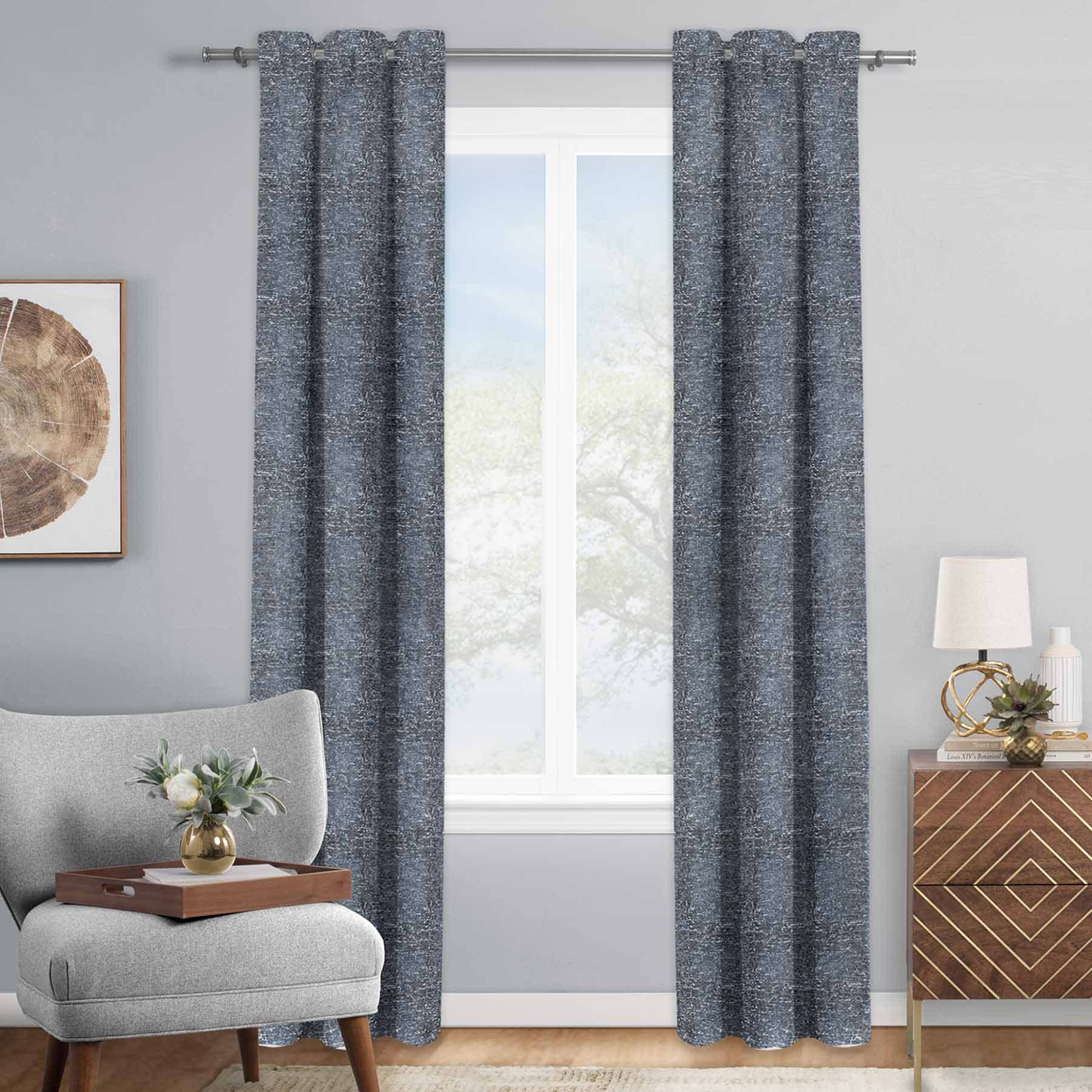 Metallic Navy Blue Bark Light Filtering Curtain Panel, 84"