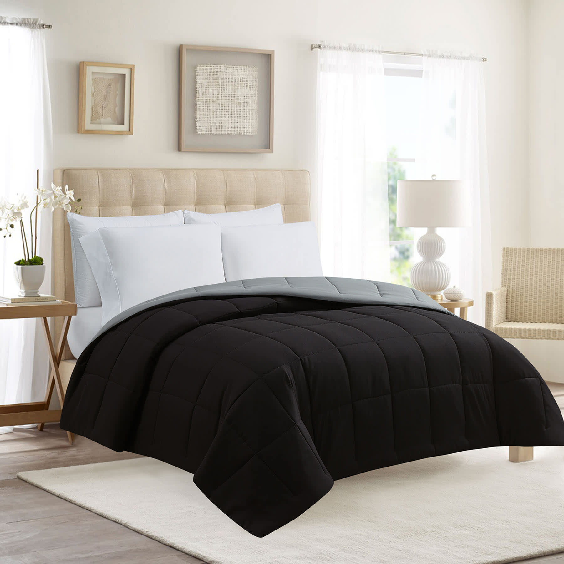 Black & Grey Reversible Brushed Microfiber Comforter, King