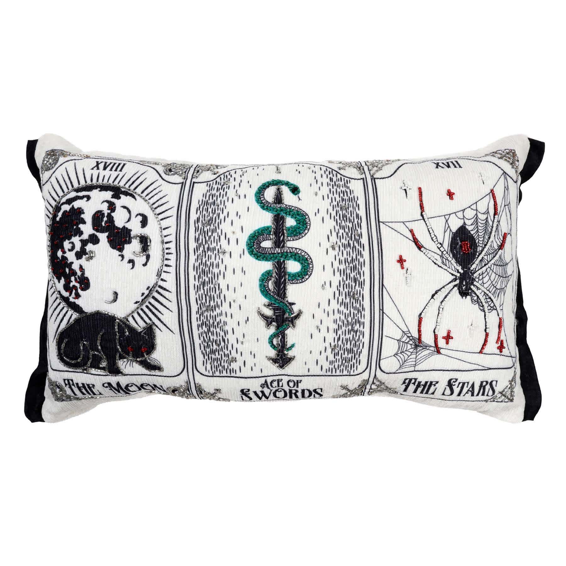Spellbound Tarot Card Embroidered Throw Pillow, 12x20