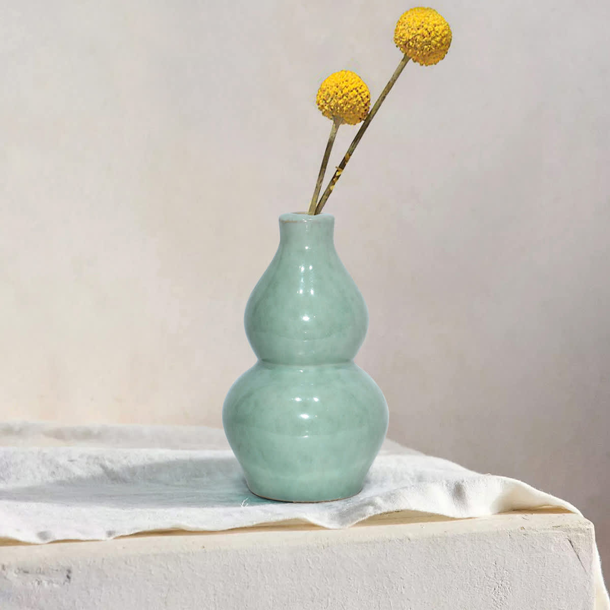 White & Green Ceramic Decorative Vase, 7.1"