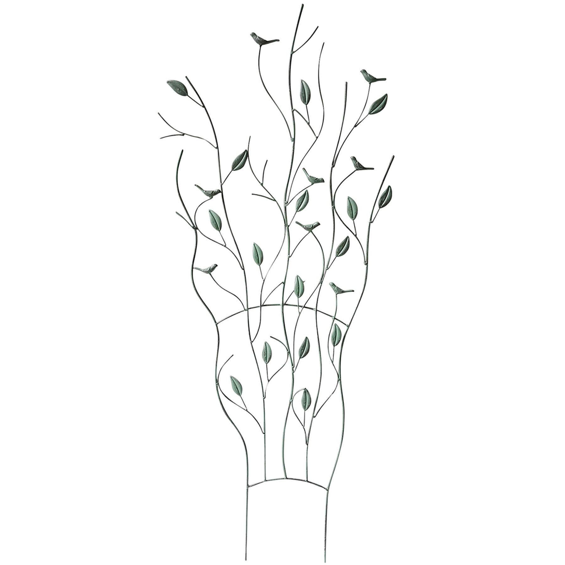 Green Patina Leaves & Birds Metal Garden Trellis, 53"