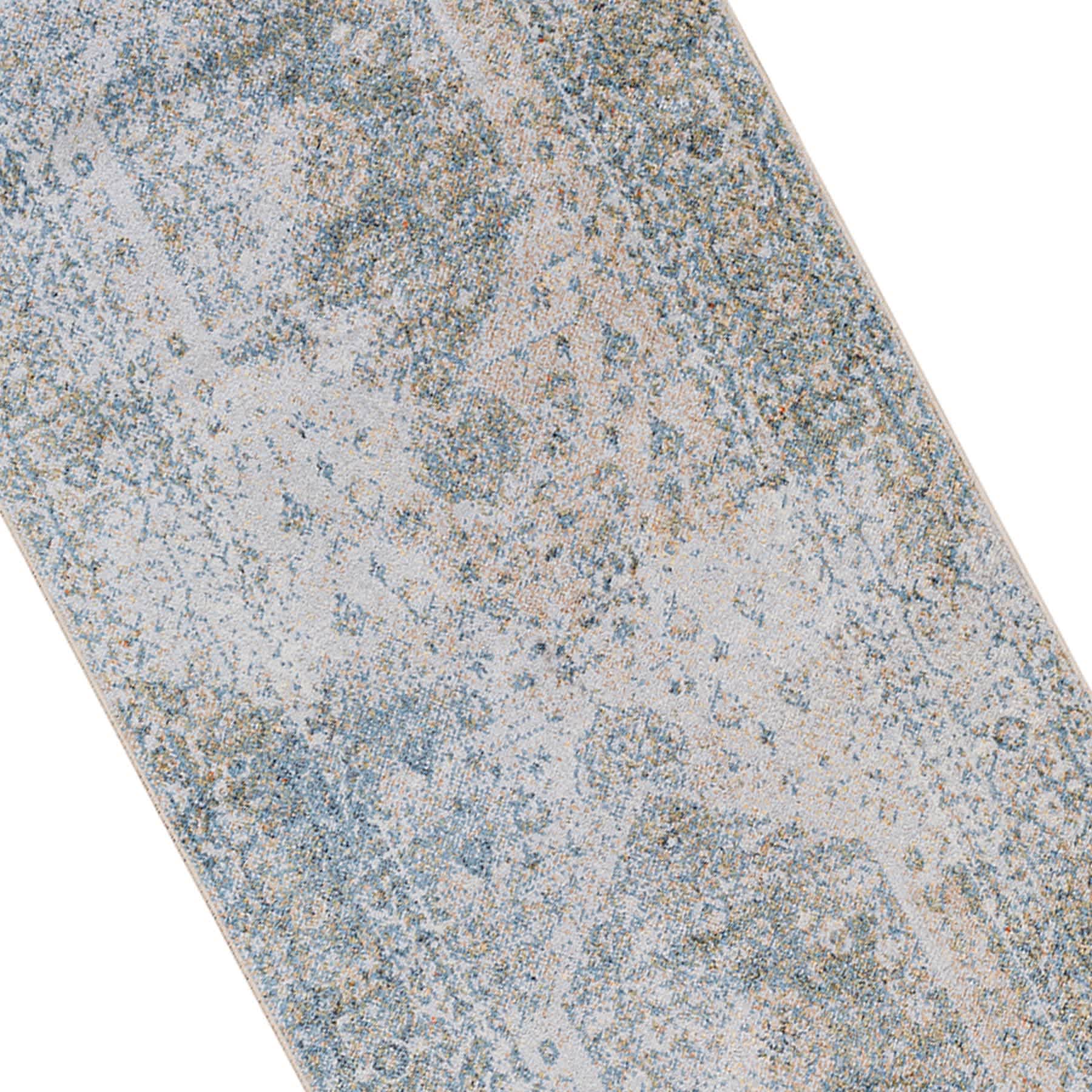 (D590) Lillian Blue Multi Medallion Washable Runner, 2x7