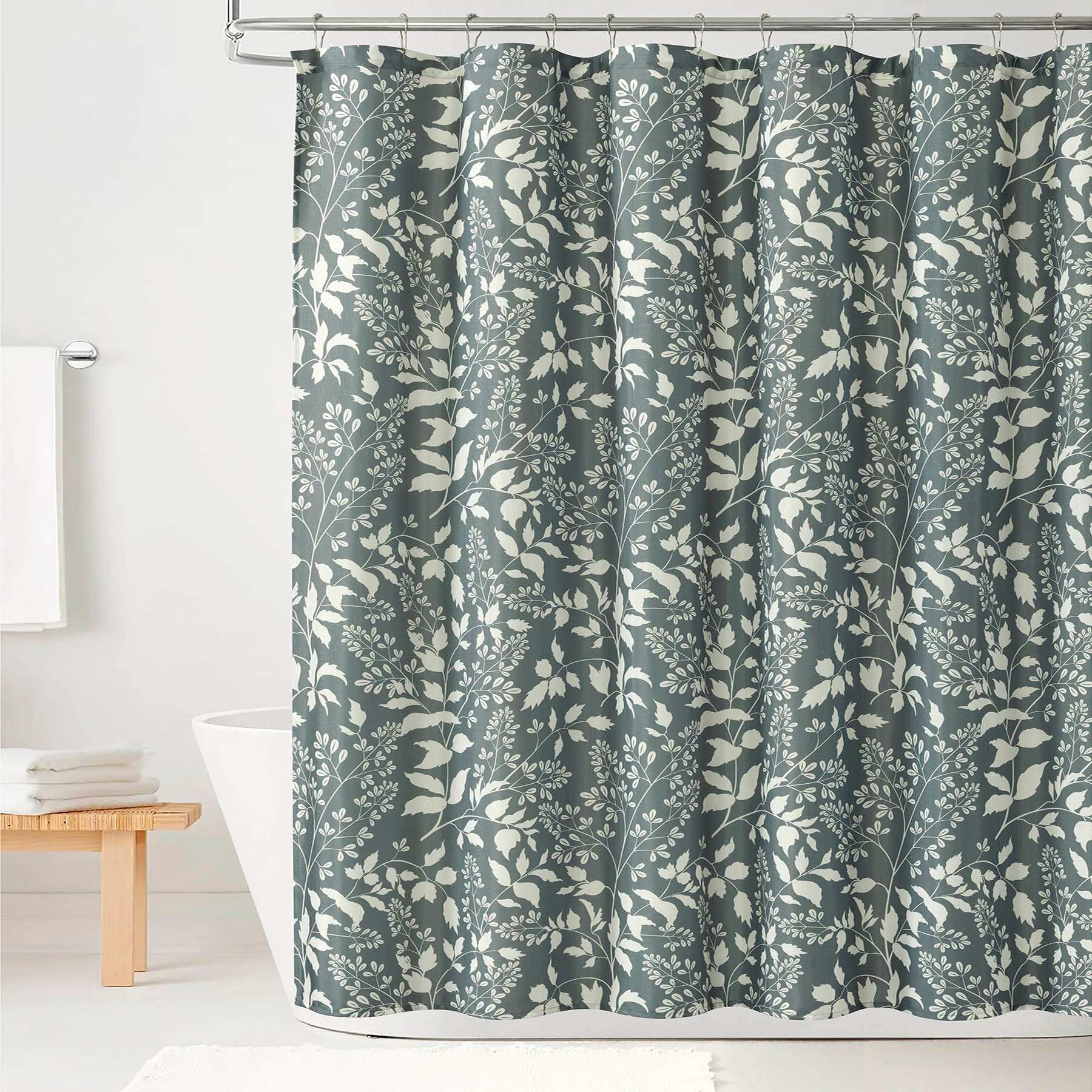 13-Piece Grey Whistling Leaves Shower Curtain Set, 72"