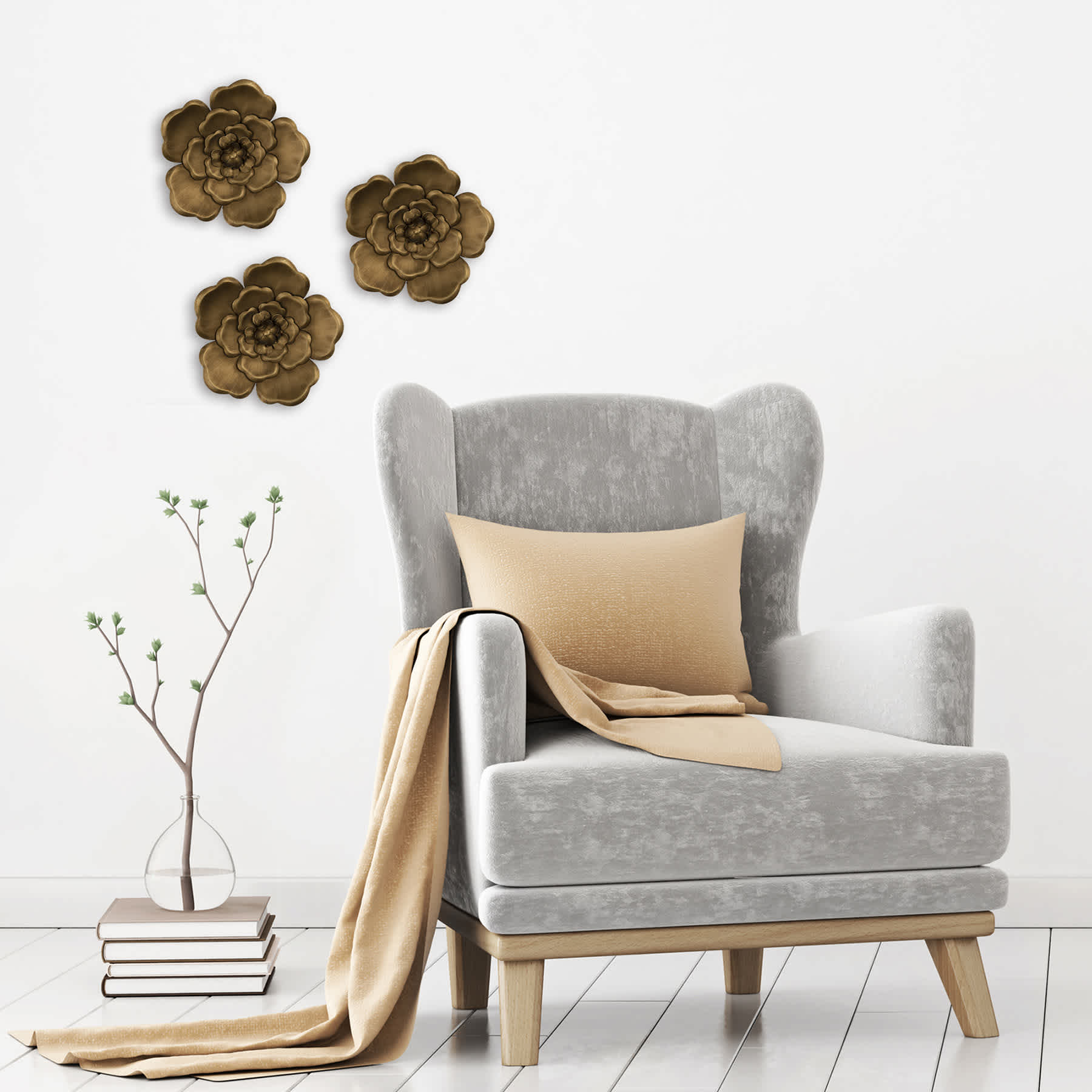 Honeybloom 3-Piece Metallic Flower Wall Art