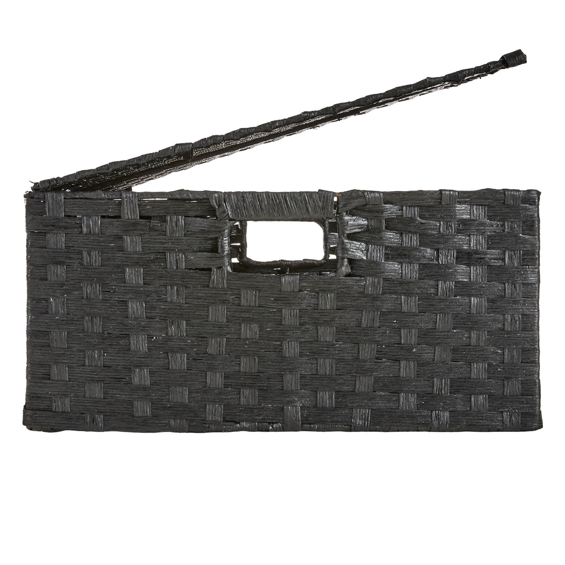 Black Paper Rope Rectangle Storage Basket with Lid, Large