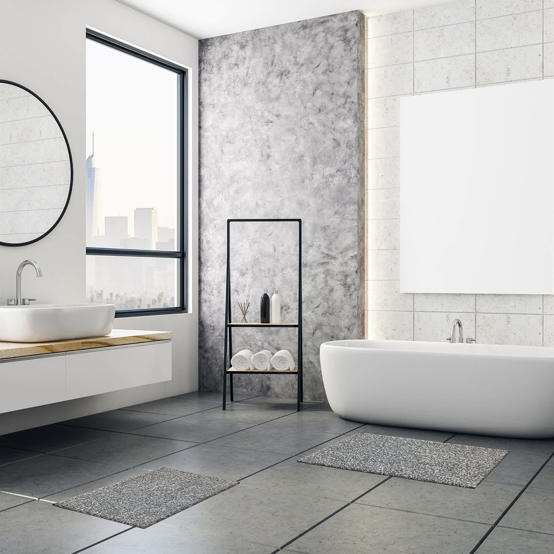 2-Piece Dark Grey Tufted Bath Rug Set