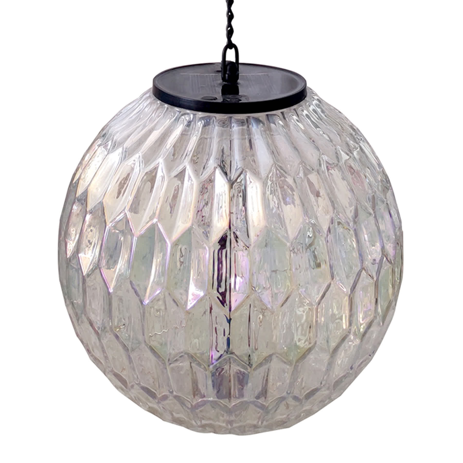 LED Iridescent Glass Hanging Ball Outdoor Solar Lantern, 8"