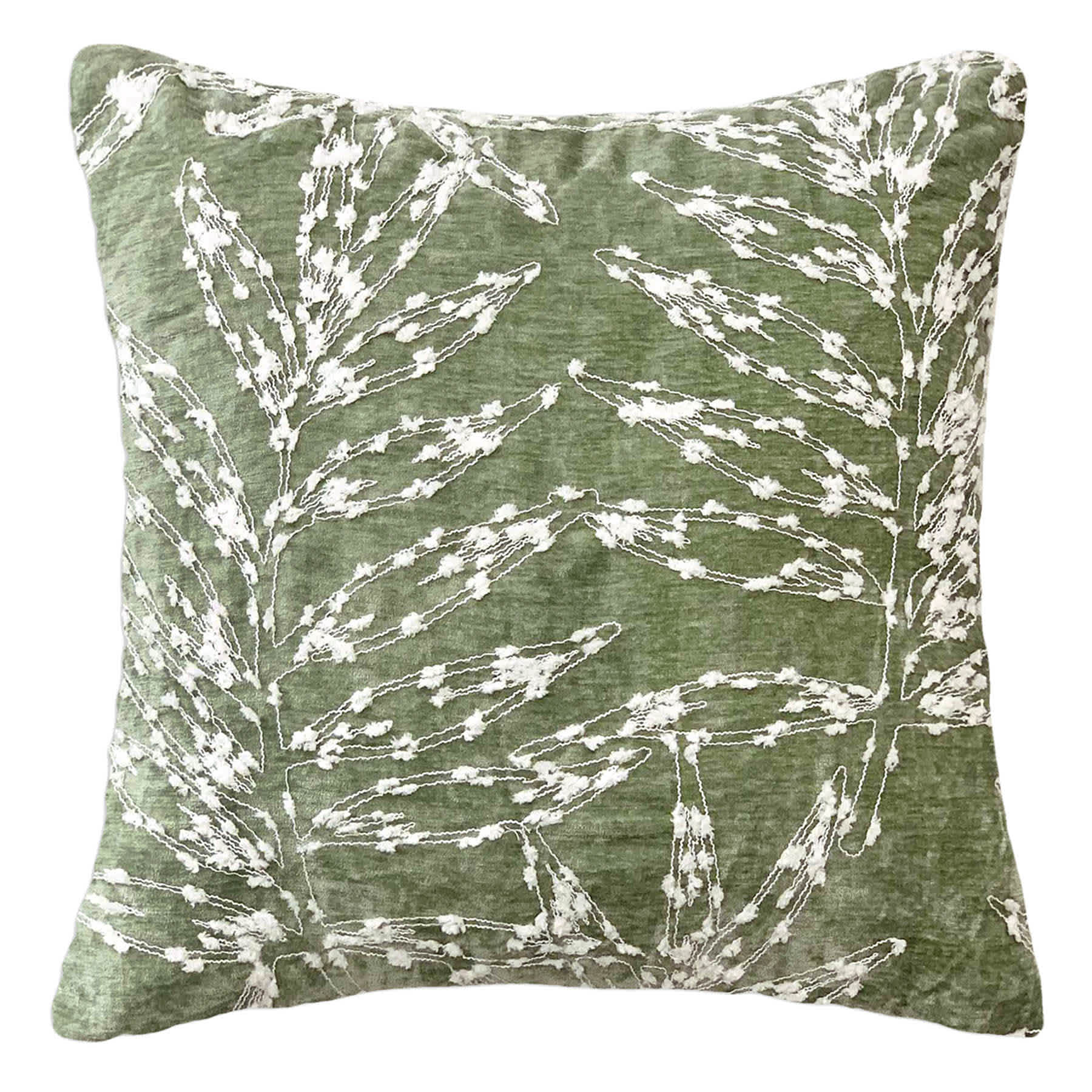 Green Firefly Floral Embroidered Throw Pillow, 18"