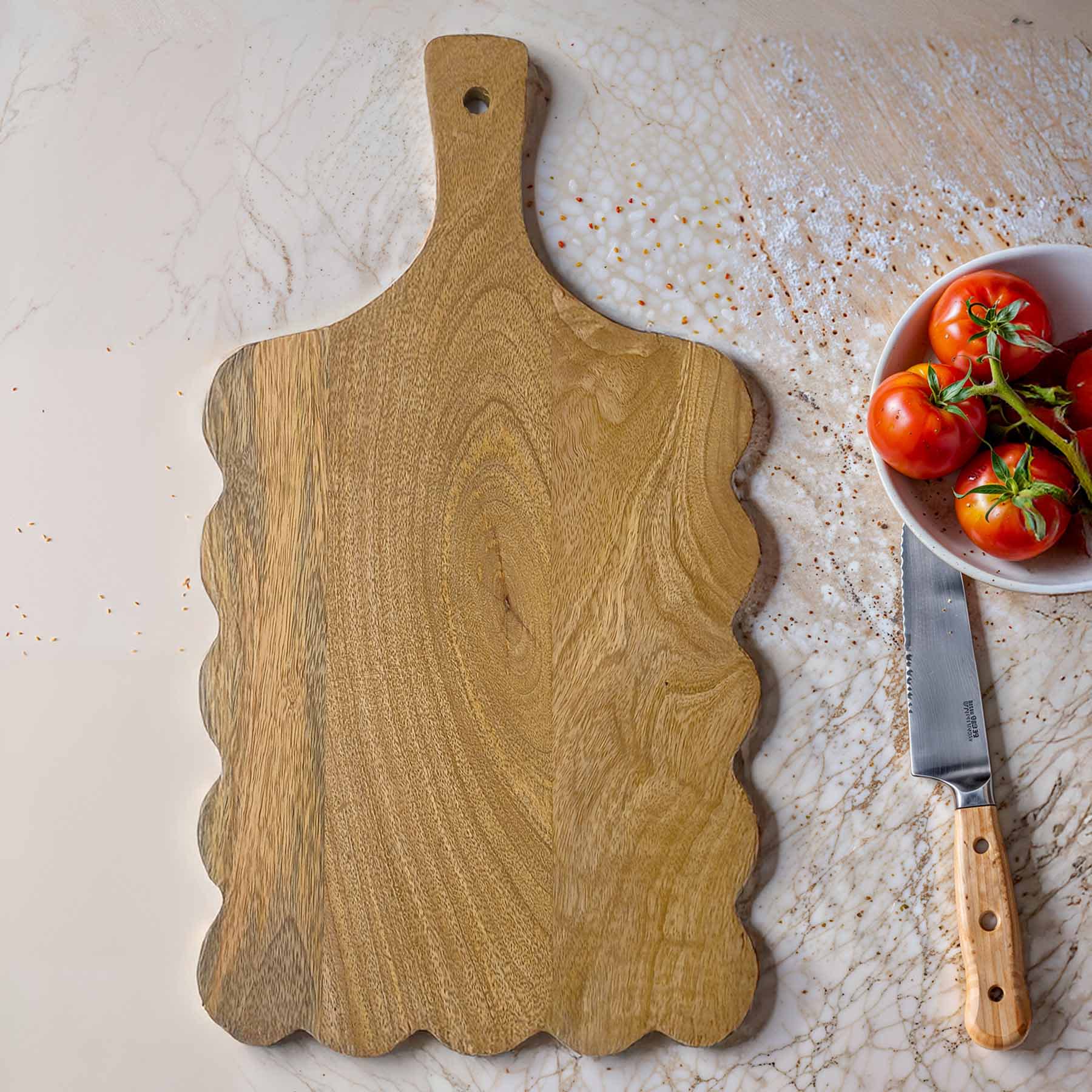 Mango Wood Scallop Serving Board, 18x10