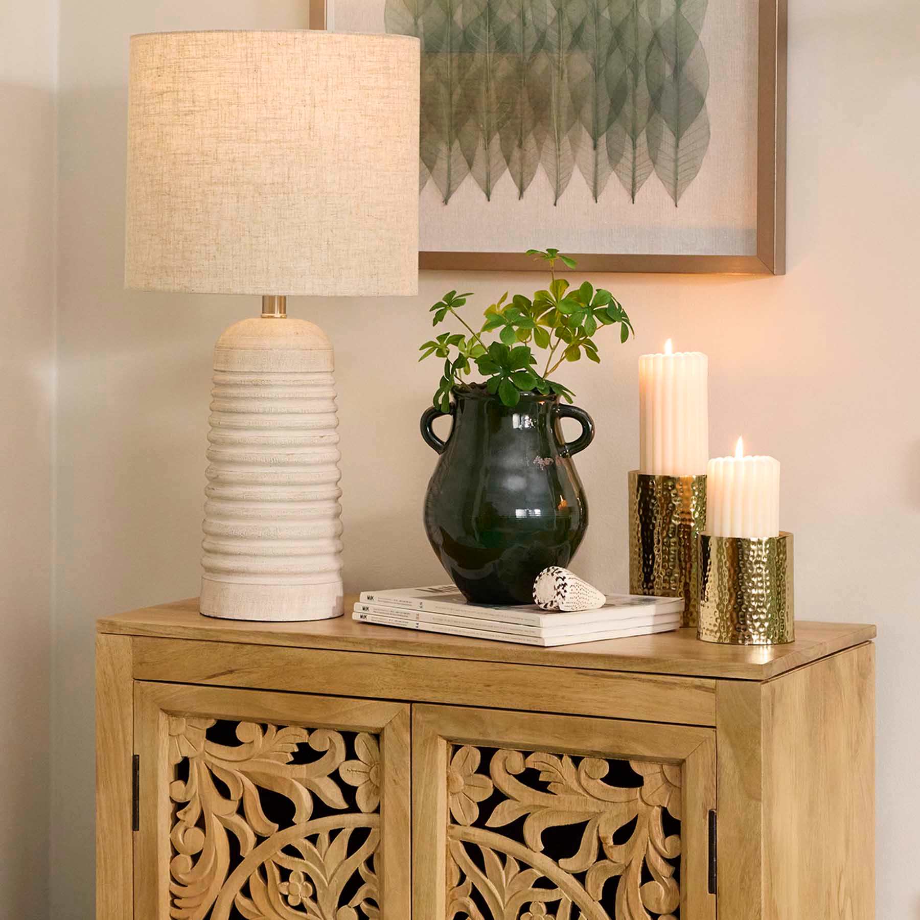 Hammered Gold Metal Pillar Candle Holder, 8"