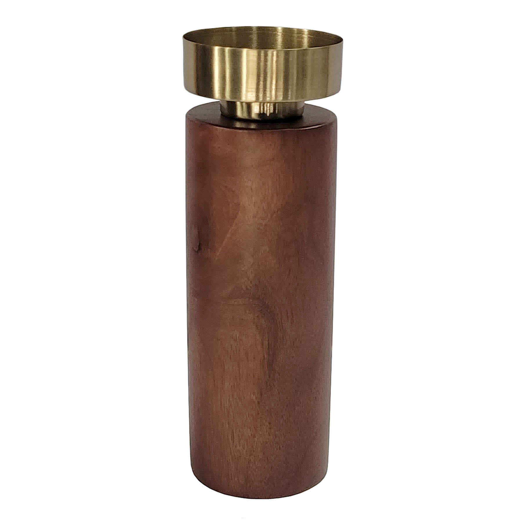 Wood Base & Gold Top Pillar Candle Holder, 10"