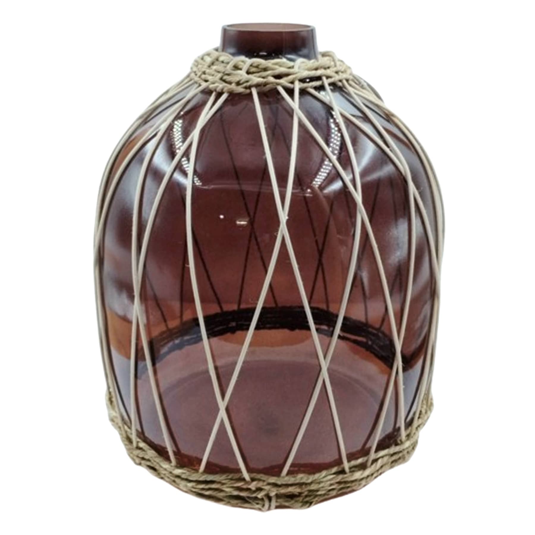 Tracey Boyd Brown Wicker Wrapped Glass Vase, 12"