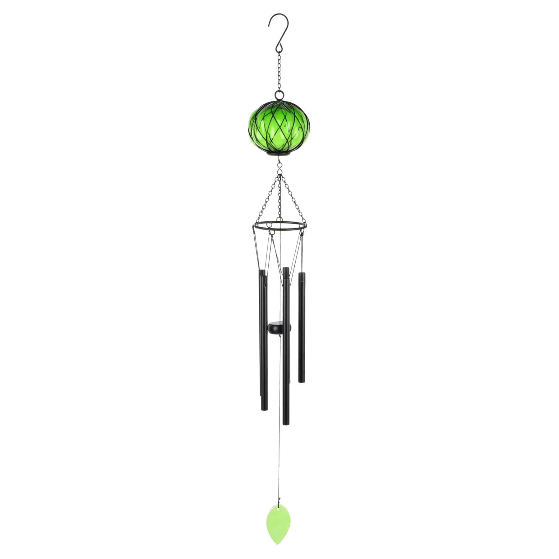 Green Metal & Glass Wind Chime, 30"