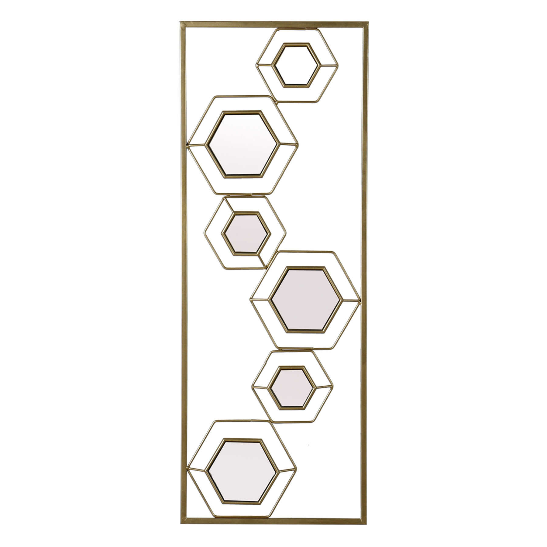 Framed Gold Hexagons Metal Mirror Wall Art, 12x32