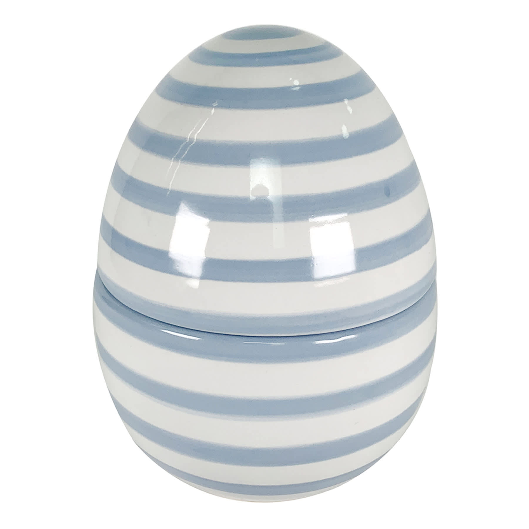 Homespun Easter Blue & White Striped Ceramic Egg Jar, 6"