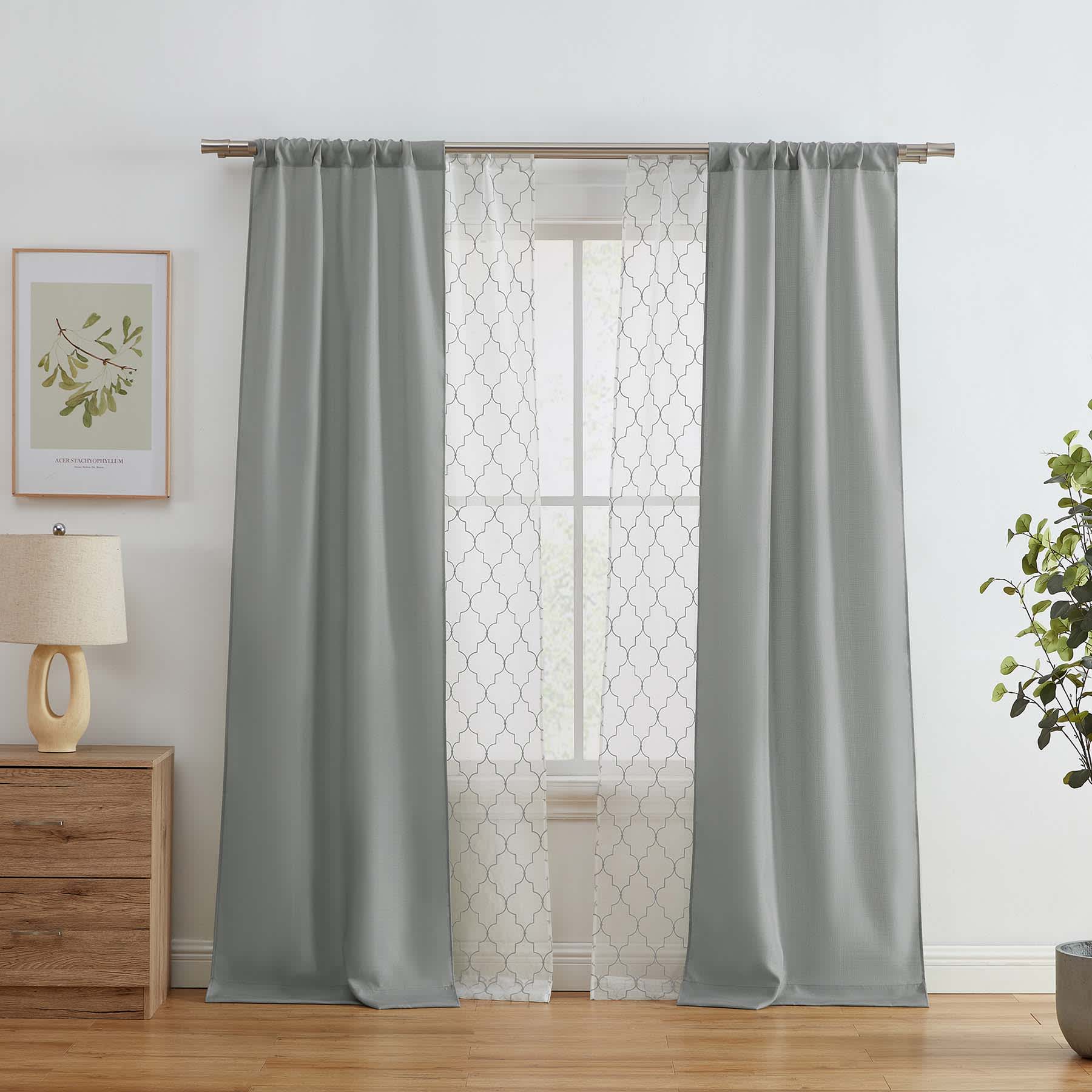 4-Pack Ryder & Northport Grey Embroidered Light Filtering Curtain Panels, 84"