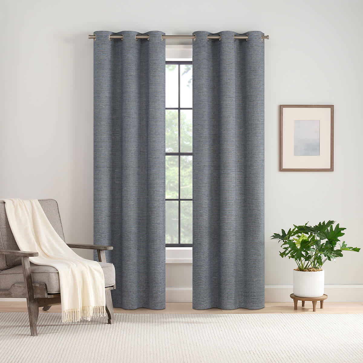 2-Pack Navy Blue Magnetic Closure Blackout Curtain Panels, 84"