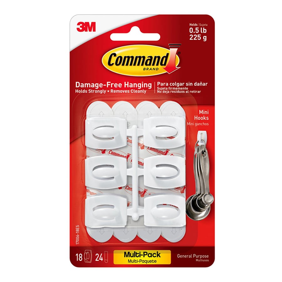 Command? Mini Hooks Value Pack, 18-Hooks, 24-Strips/Pack, White