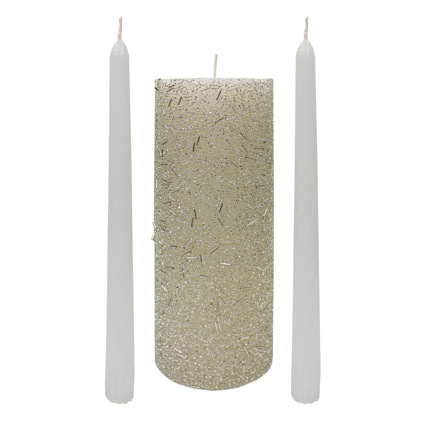 Silver Beaded Unscented Unity Candle Set