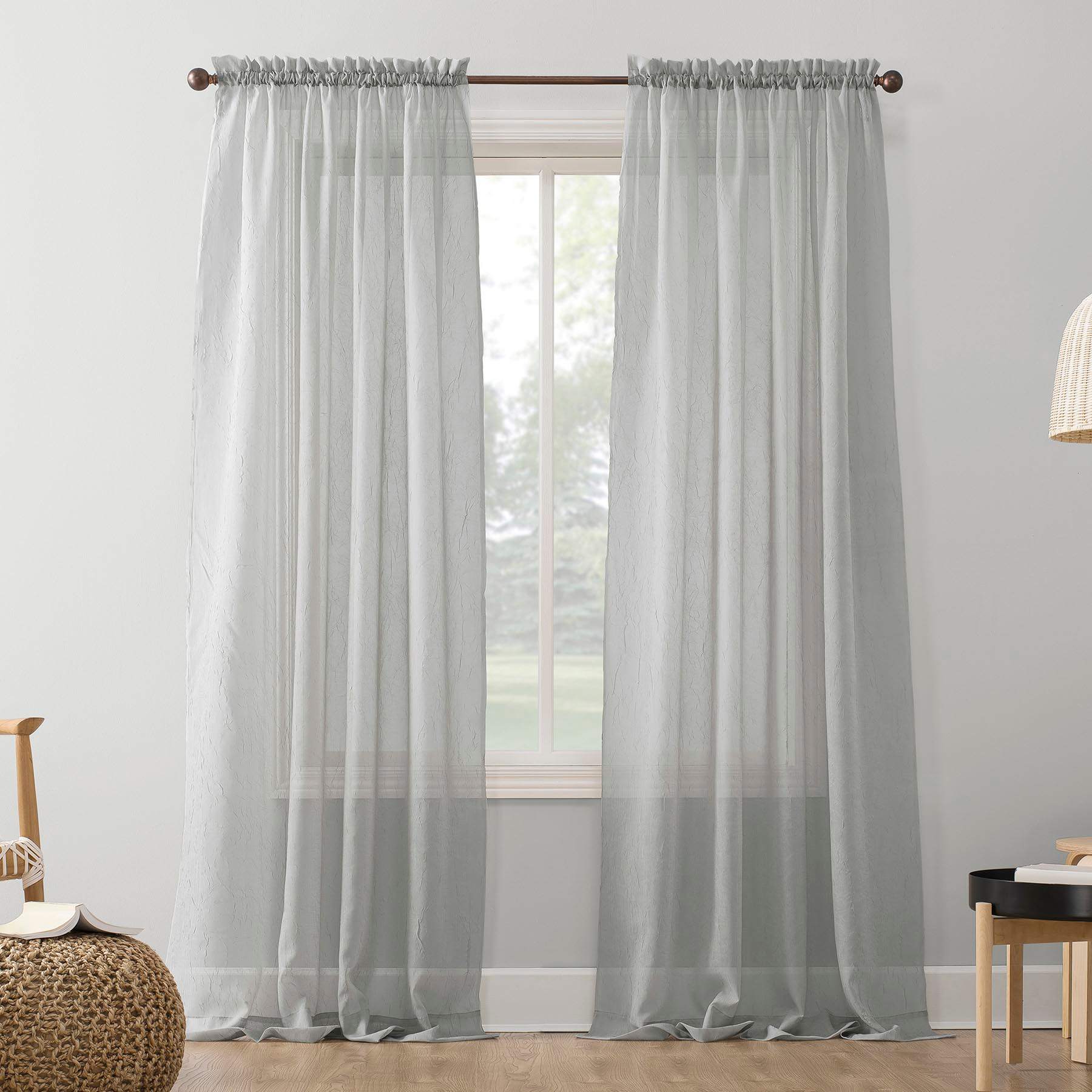 Erica Silver Rod Pocket Sheer Curtain Panel, 63"