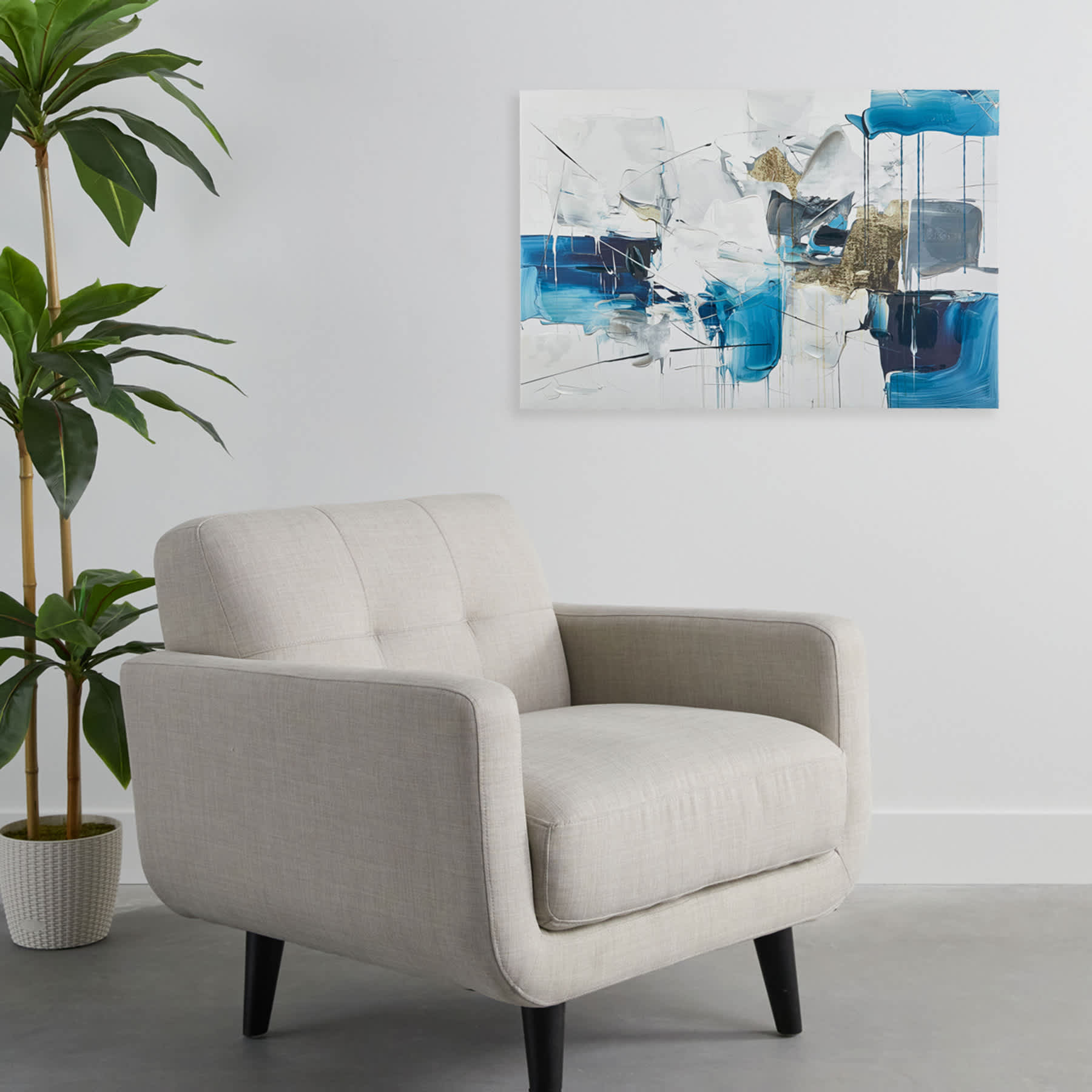 White, Blue & Gold Abstract Canvas Wall Art, 36x24