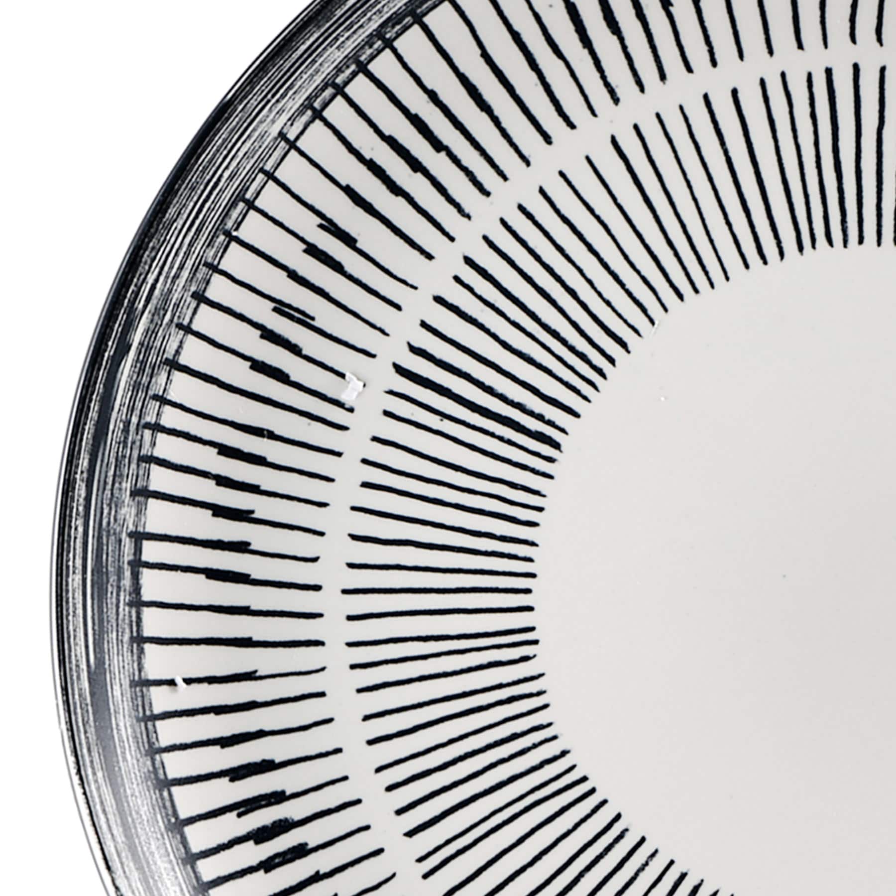 Matte Black Striped Round Stoneware Platter