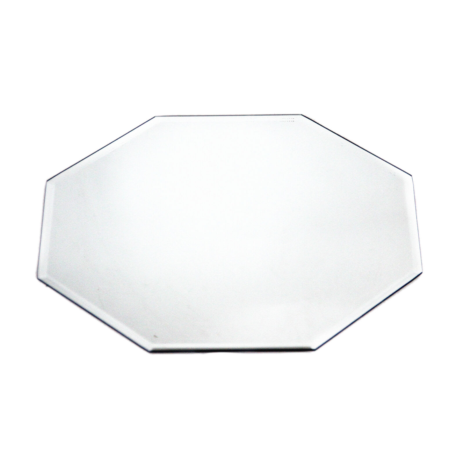 Glass Octagon Beveled Edge Mirror Candle Plate, 14"