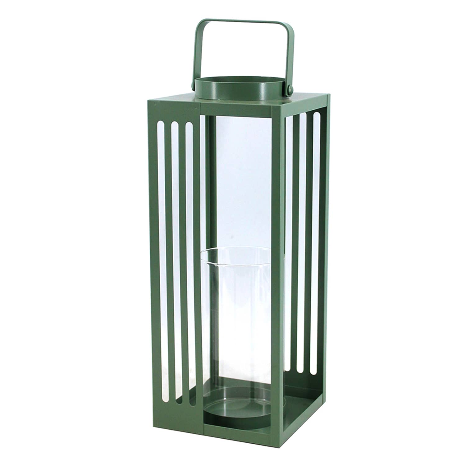 Green Metal Lantern with Handle, 12"