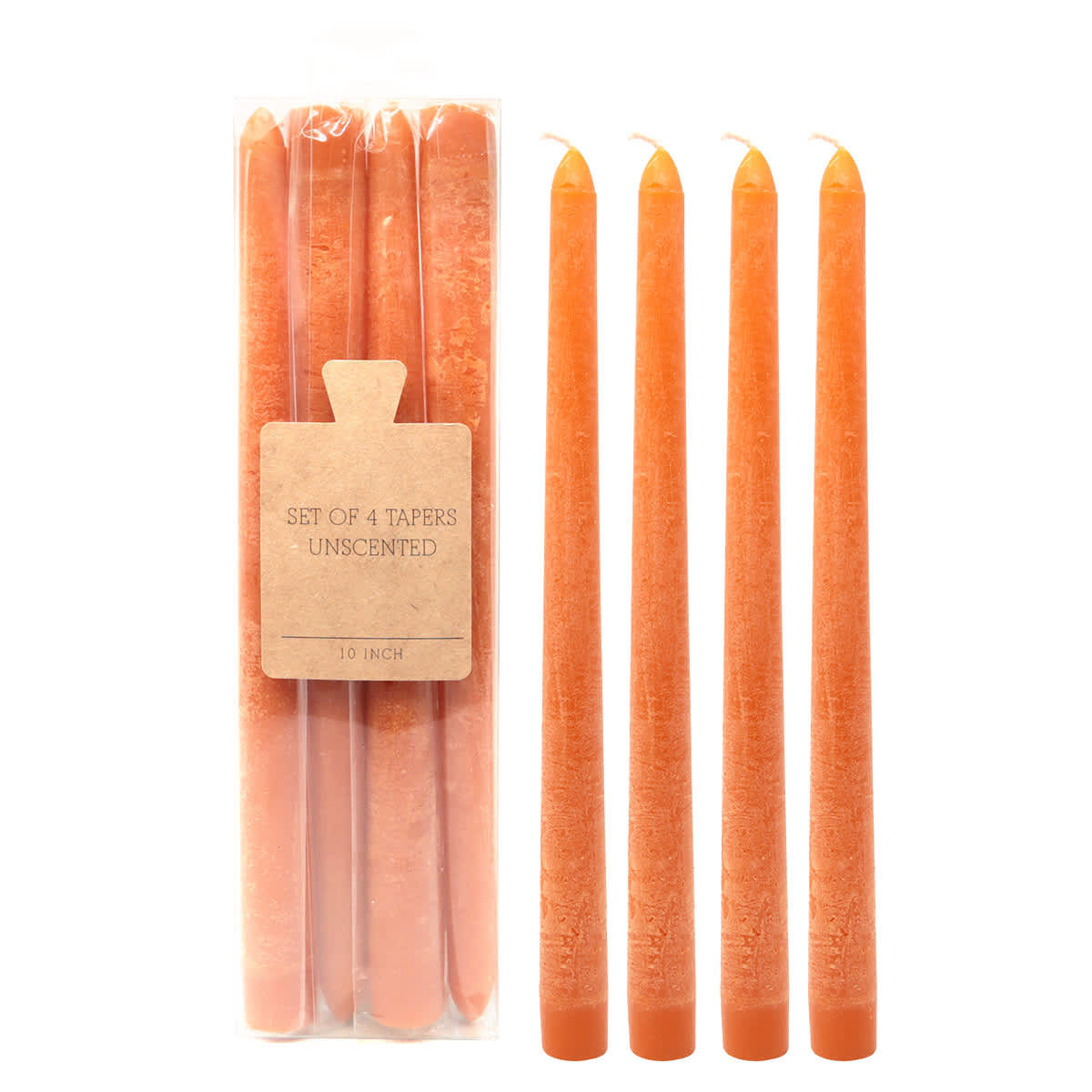 4-Piece Orange Unscented Taper Candles, 10"