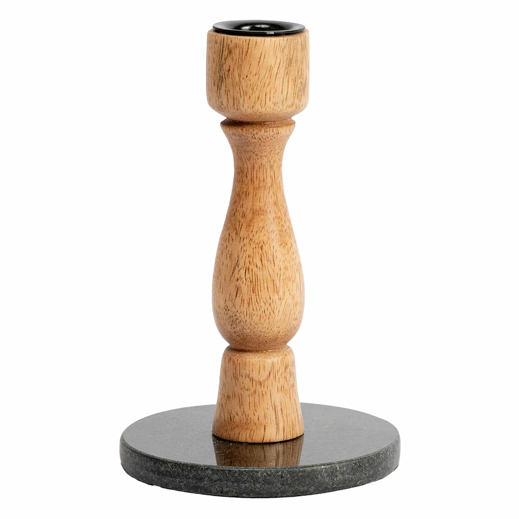 Wooden Taper Candle Holder with Marble Base, 6"