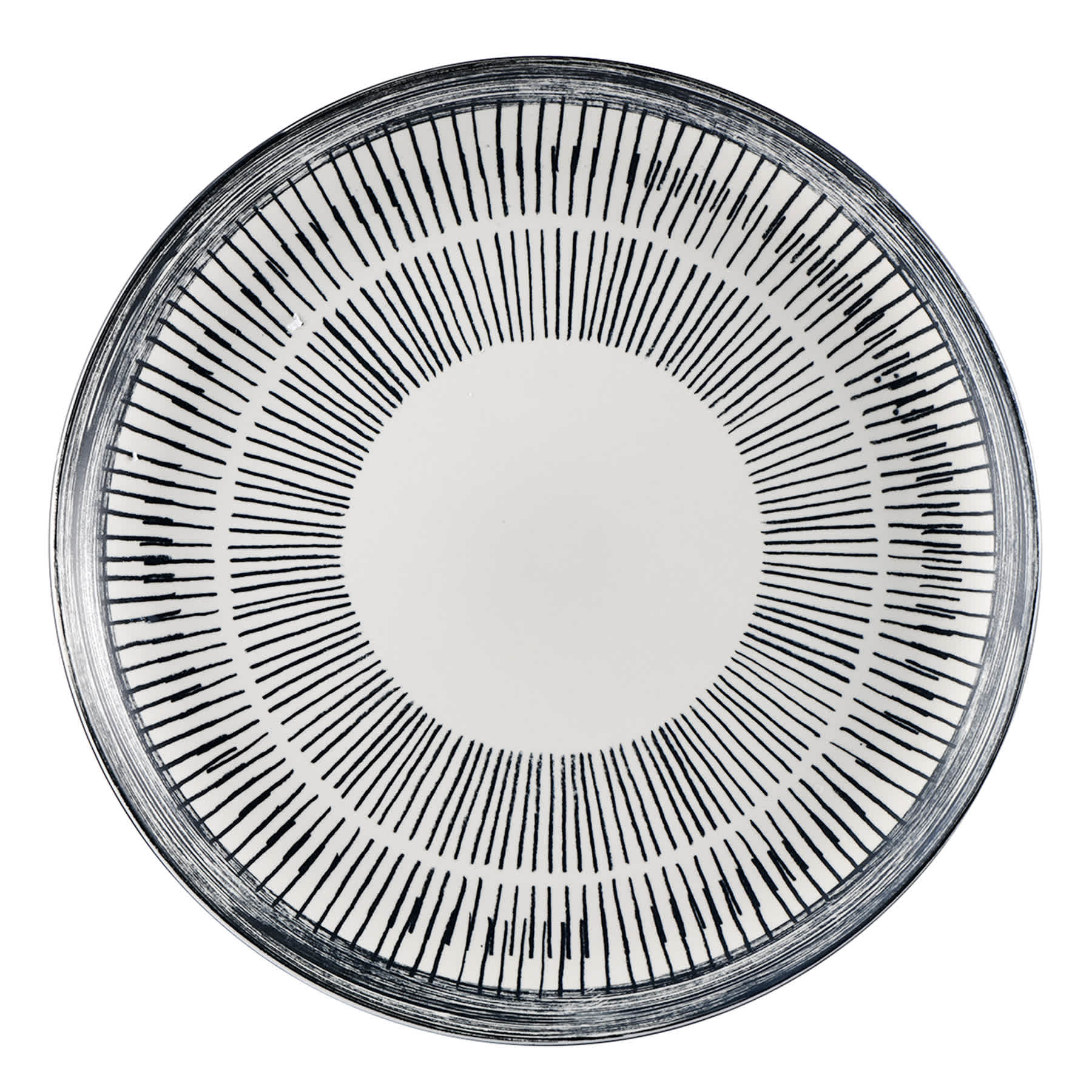 Matte Black Striped Round Stoneware Platter