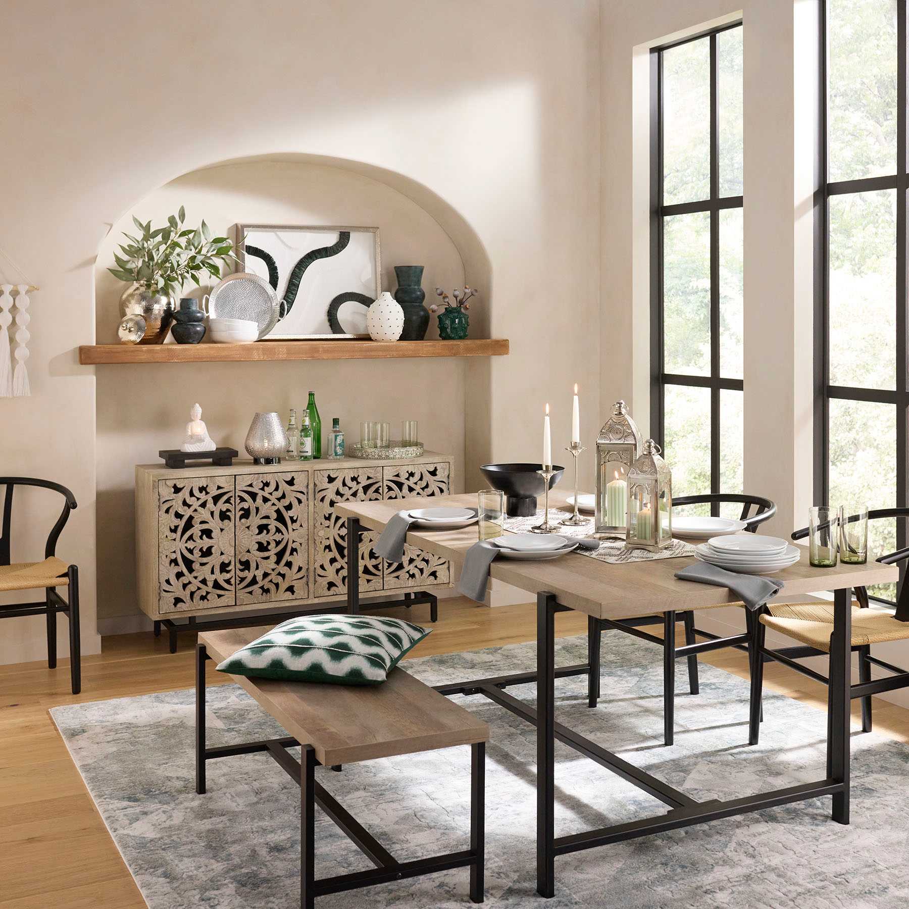 Found & Fable Loggy Wood & Metal Dining Bench, 47"