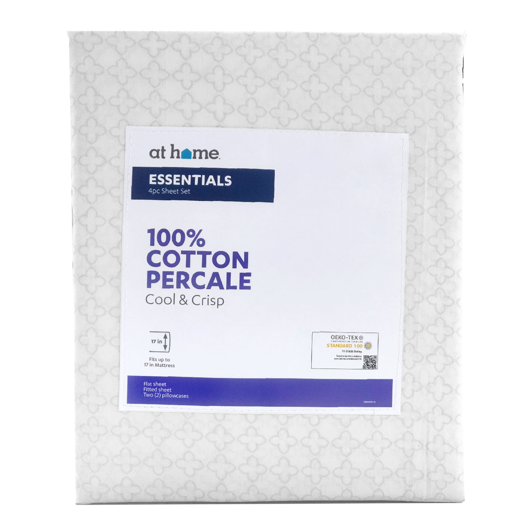 4-Piece Blue Damask Print 200 Thread Count Essentials Sheet Set, Full