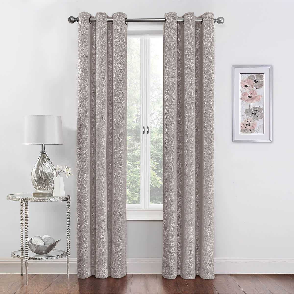2-Pack Metallic Grey Blackout Grommet Curtain Panels, 63"