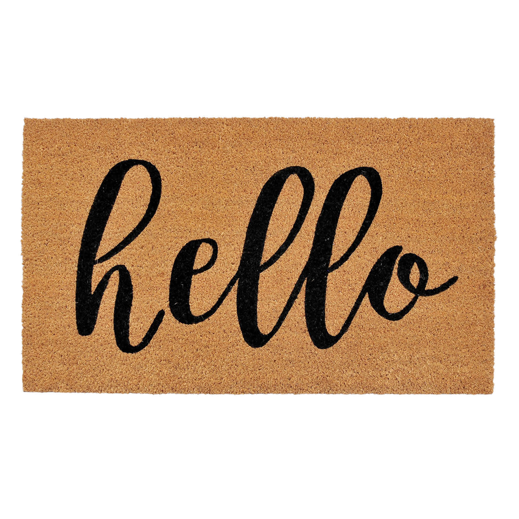 Hello Script Black Natural Coir Mat, 18x30
