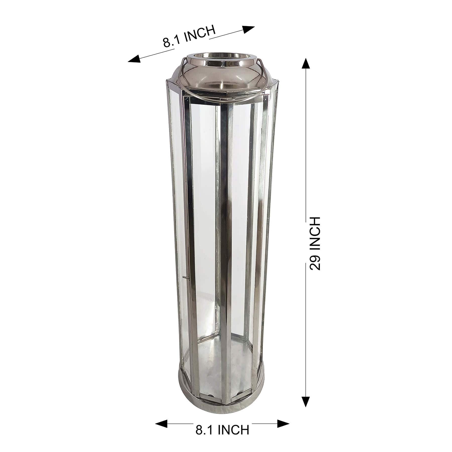 Silver Circle Base Oversized Lantern, 29"