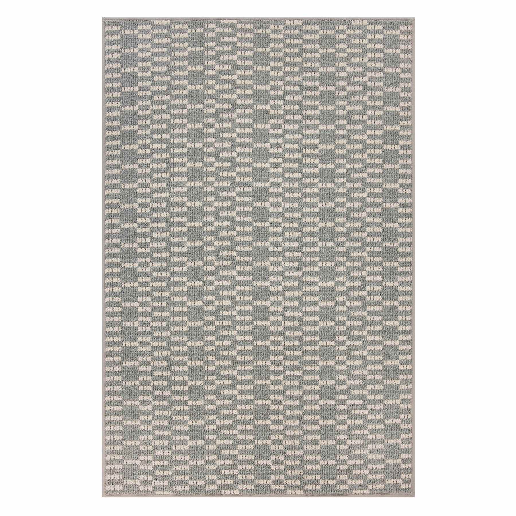 Grey & White Knitted Grid Gel Back Washable Accent Rug, 30x46